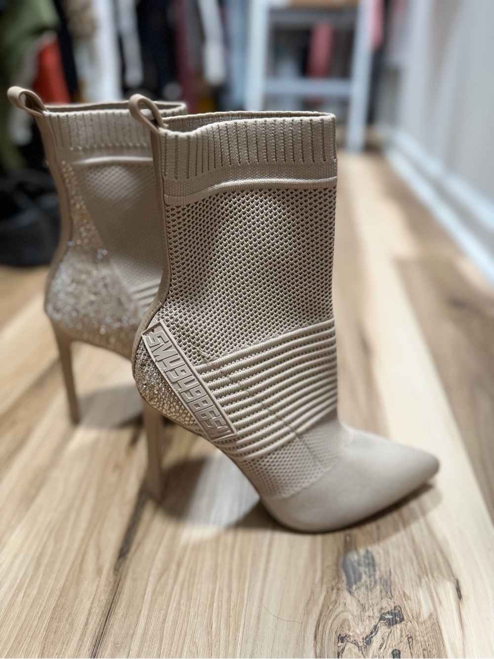 Steve Madden Maxwelle Beige Knit Sock Bootie